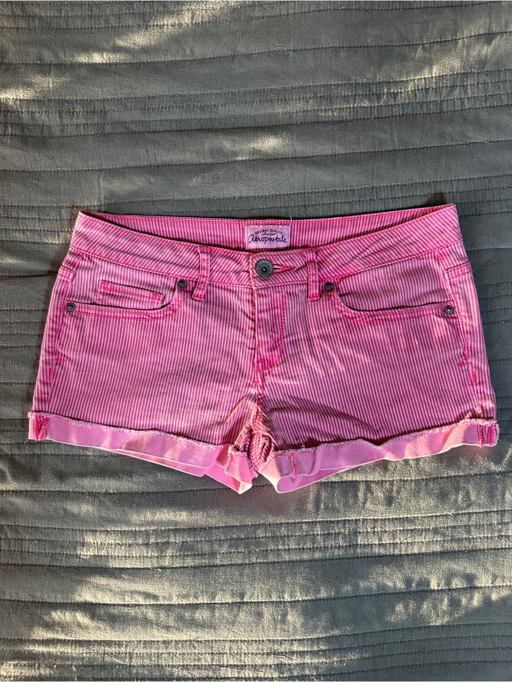 Vintage Y2K Aéropostale Pink Striped Low Rise Micro Denim Shorts Size 5/6 - Picture 6 of 13